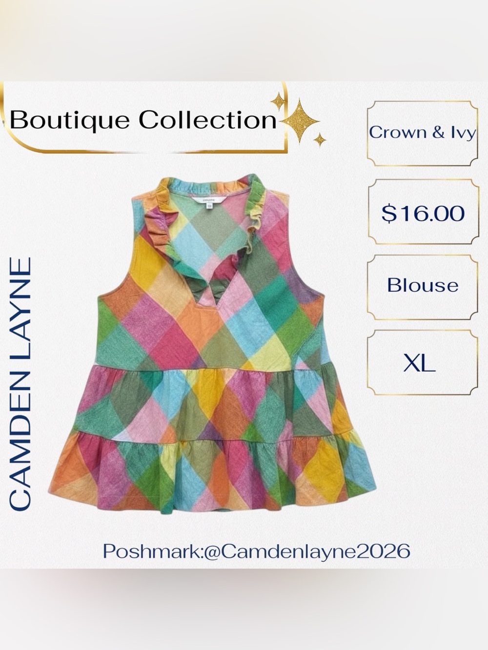 Crown & Ivy Multicolor Green Pink Blue Tiered Sleeveless Top - Picture 2 of 8